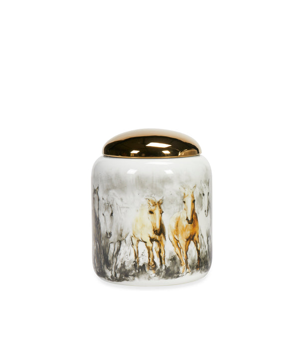 Big Horse Porcelain Grey & Yellow Container 25×21.5 Cm