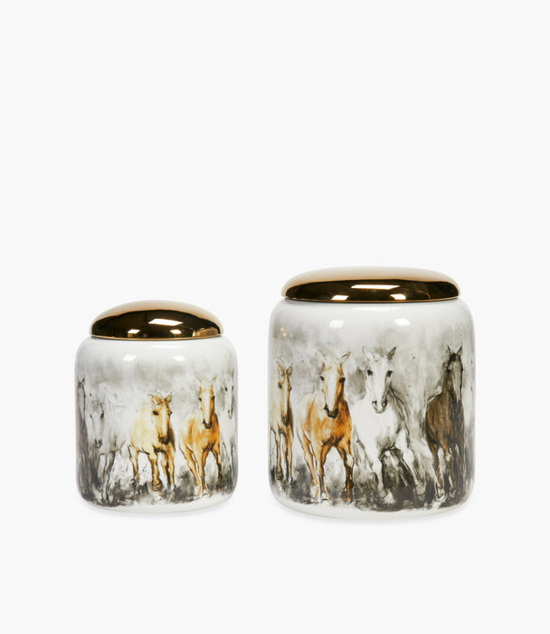Big Horse Porcelain Grey & Yellow Container 25Ã—21.5 Cm