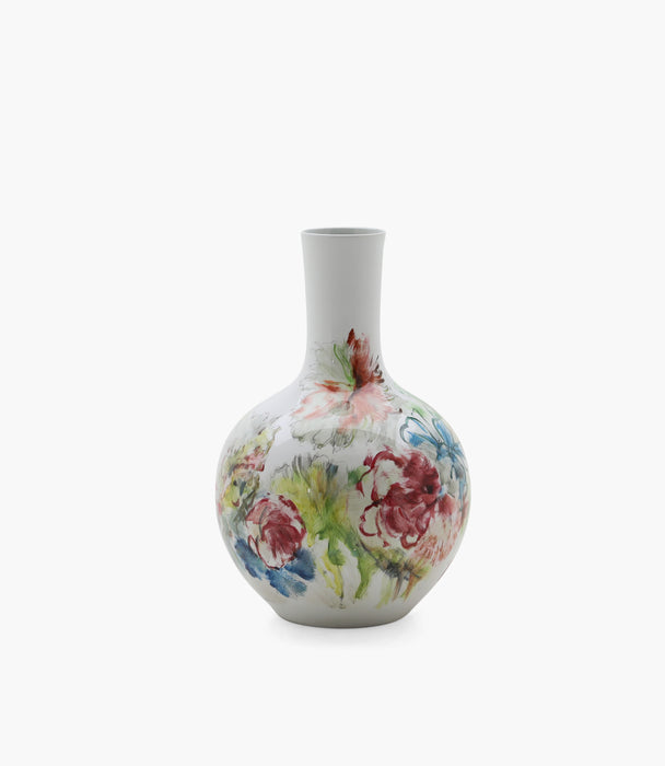Amazonia White Floral Round Vase Glass D35xh52Cm