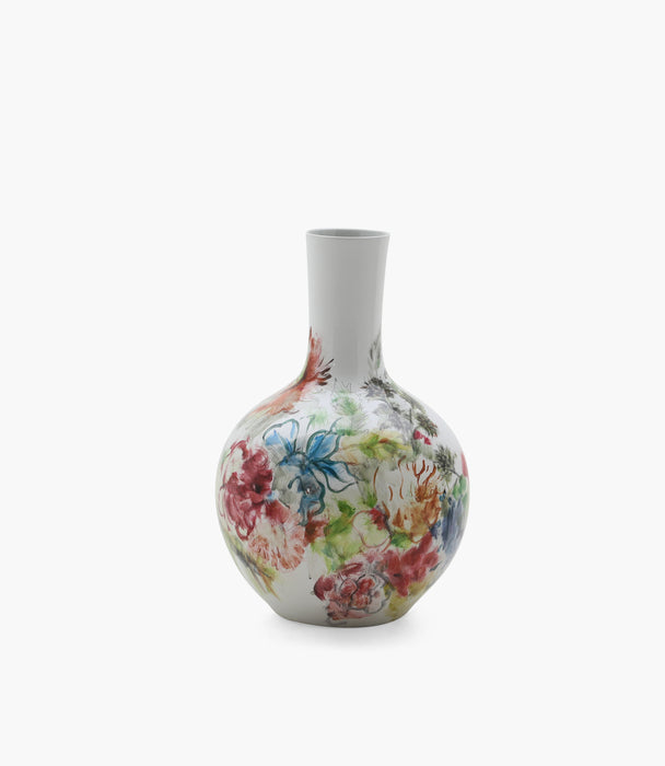 Amazonia White Floral Round Vase Glass D35xh52Cm