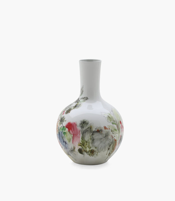 Amazonia White Floral Round Vase Glass D35xh52Cm