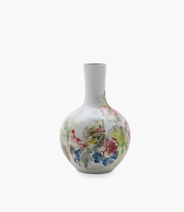 Amazonia White Floral Round Vase Glass D35xh52Cm