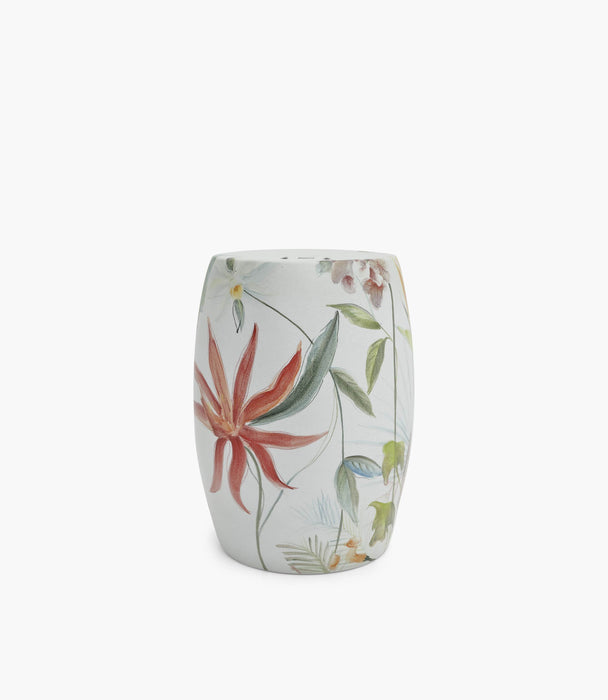 Amazonia Round White Floral Stool Porcelain D33xh46Cm - Roomours