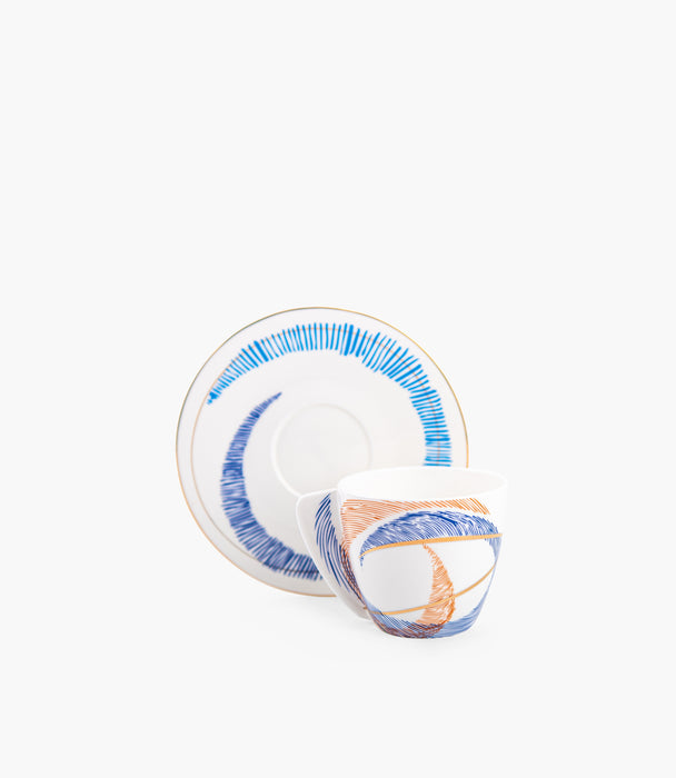 طقم فناجين شرق خزف صيني مع صحون - عدد 6