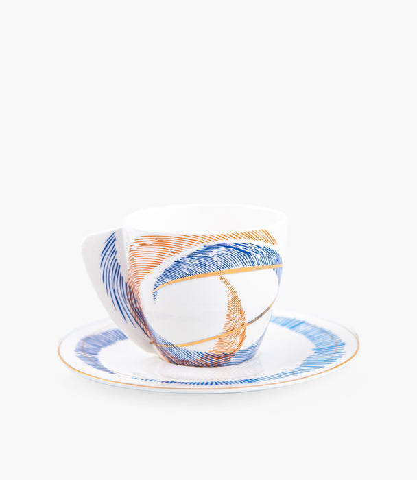 طقم فناجين شرق خزف صيني مع صحون - عدد 6