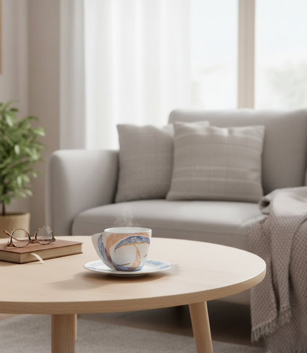 طقم فناجين شرق خزف صيني مع صحون - عدد 6