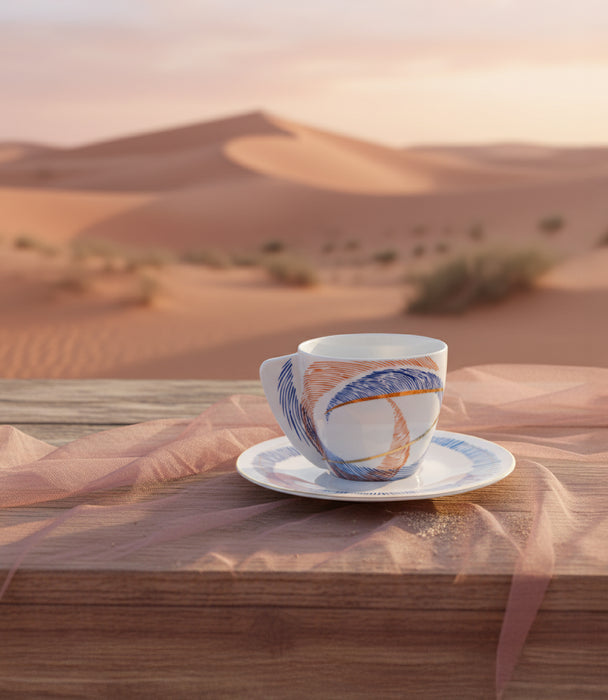 طقم فناجين شرق خزف صيني مع صحون - عدد 6