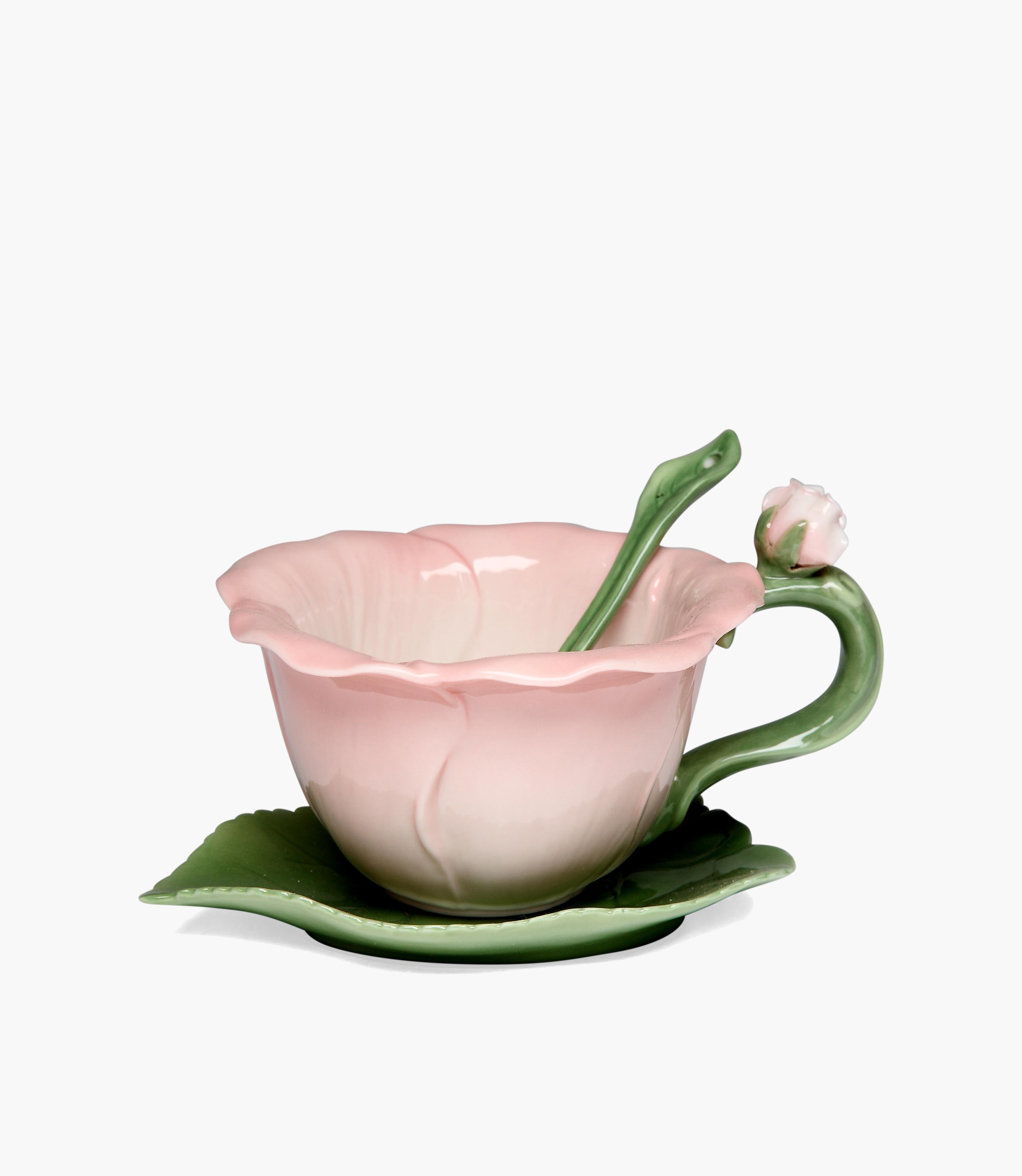 Ceramic Hibiscus cup & saucer w/spoon H 7.0CM