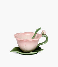 Ceramic Hibiscus cup & saucer w/spoon H 7.0CM