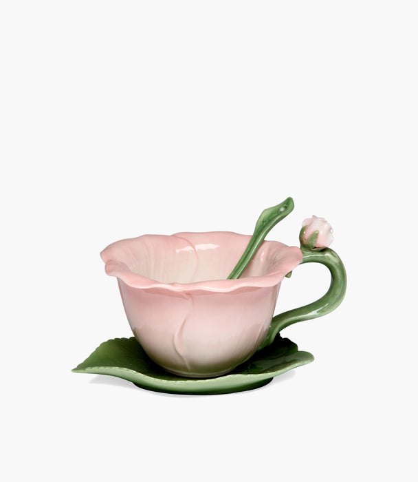 Ceramic Hibiscus cup & saucer w/spoon H 7.0CM