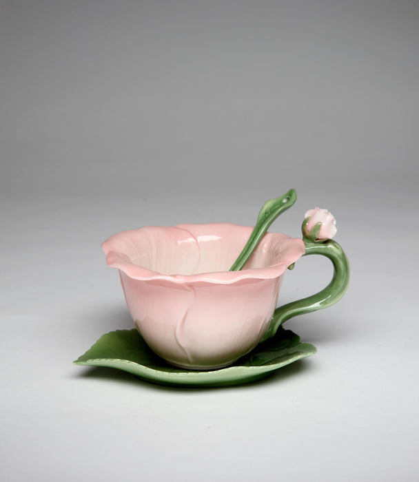 Ceramic Hibiscus cup & saucer w/spoon H 7.0CM