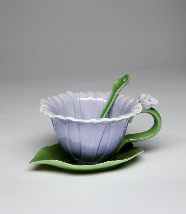 Porcelain Dahlia Floral cup & saucer w/spoon H 7.0CM - Roomours