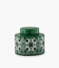 برطمان باليت بورسلين أخضر بزخارف هندسية - 20×20×17 سم