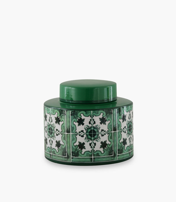 برطمان باليت بورسلين أخضر بزخارف هندسية - 20×20×17 سم