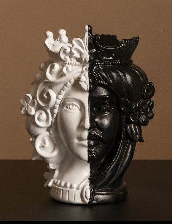 Teste Matte Polyresin Double Face - L Black/White H 38cm - Roomours