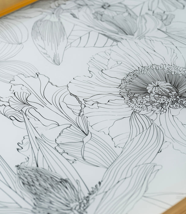 صينية فلور دو سوار ألمنيوم برسوم أزهار وإطار ذهبي