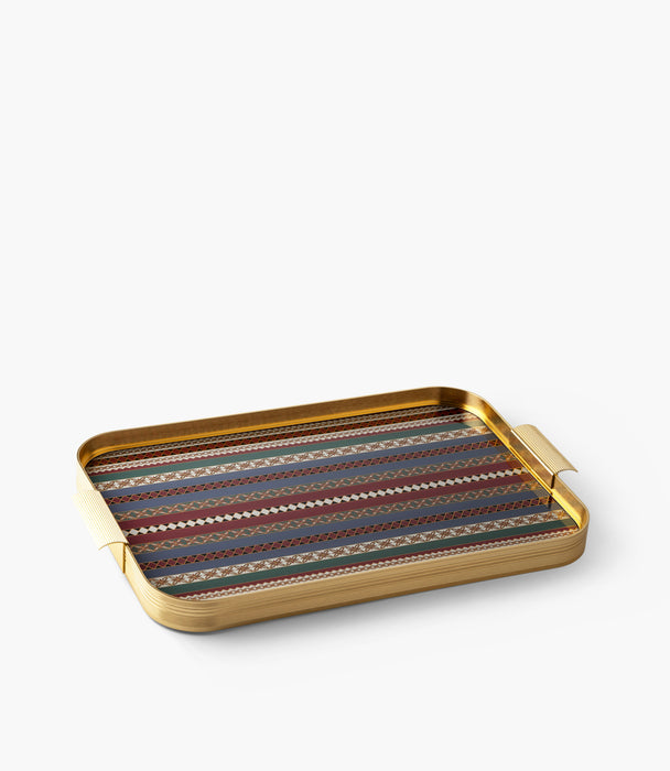 صينية واسيم ألمنيوم بإطار ذهبي وزخارف هندسية كلاسيكية ملونة