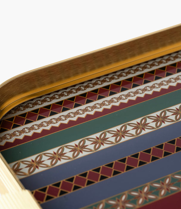 صينية واسيم ألمنيوم بإطار ذهبي وزخارف هندسية كلاسيكية ملونة