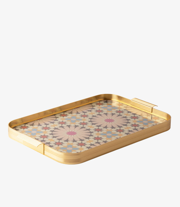 Naqsh Beige Aluminum Frame Tray 54.5*34*4Cm
