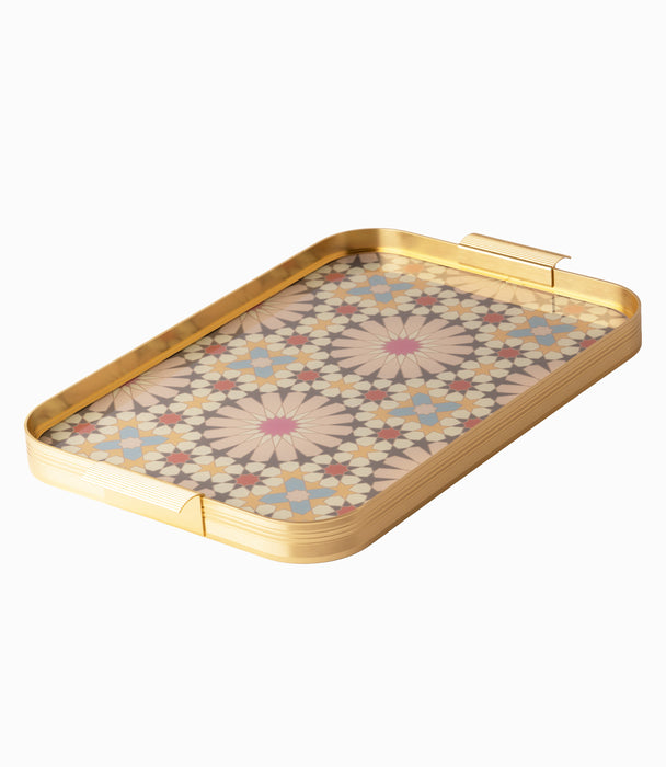 Naqsh Beige/Pink Aluminum Frame Tray 54.5*34*4Cm