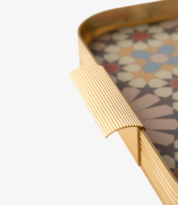 Naqsh Beige Aluminum Frame Tray 54.5*34*4Cm