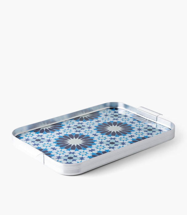 Naqsh Blue Aluminum Frame Tray 54.5*34*4Cm