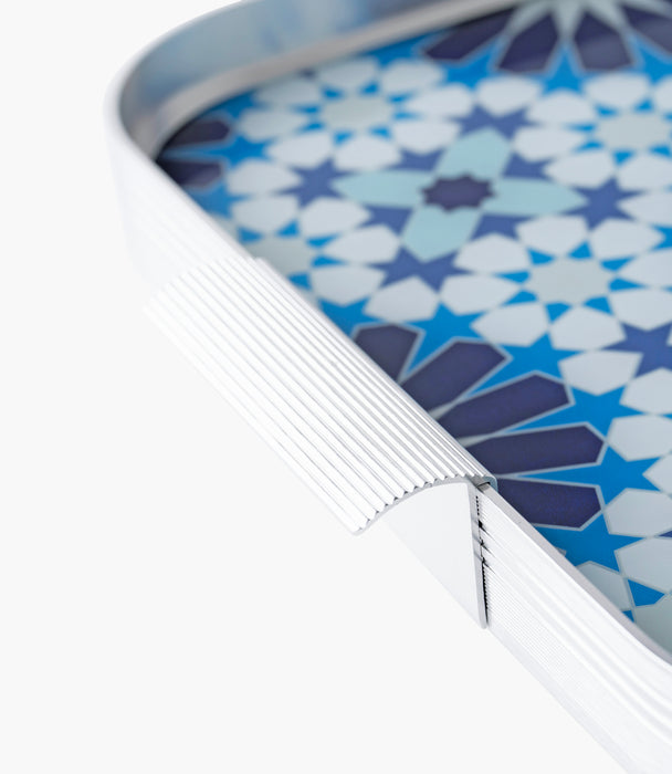 Naqsh Blue Aluminum Frame Tray 54.5*34*4Cm