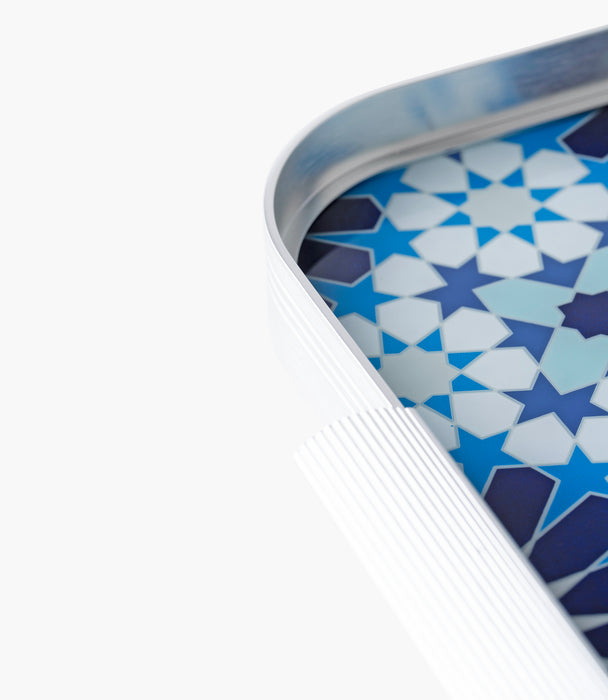 Naqsh Blue Aluminum Frame Tray 54.5*34*4Cm