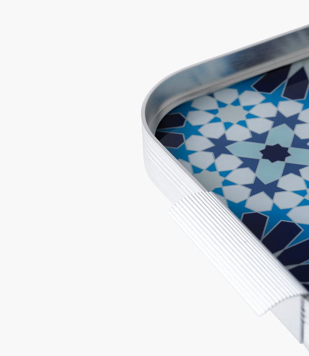 Naqsh Blue Aluminum Frame Tray 54.5*34*4Cm