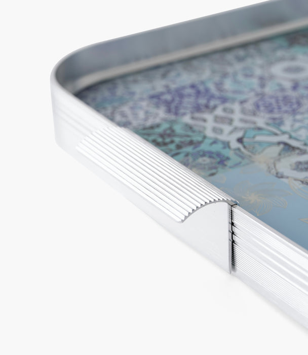 Blue Tiles Aluminum Frame Tray 54.5*34*4Cm