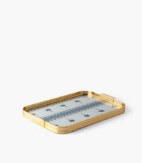 صينية بالمارا ألمنيوم برسوم نخيل زرقاء وإطار ذهبي