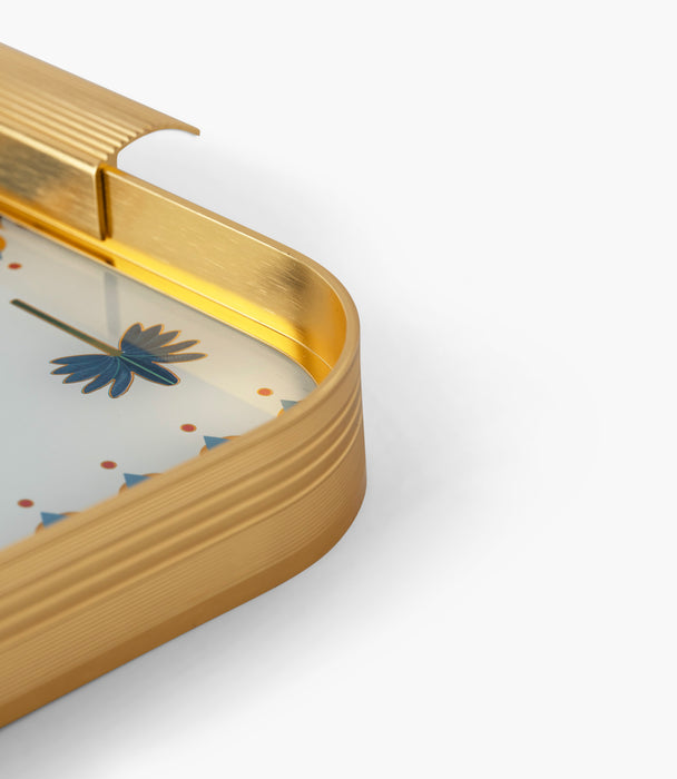 صينية بالمارا ألمنيوم برسوم نخيل زرقاء وإطار ذهبي