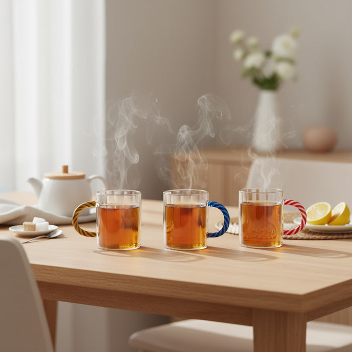 Rainbow Glass Cup With Handle S/6