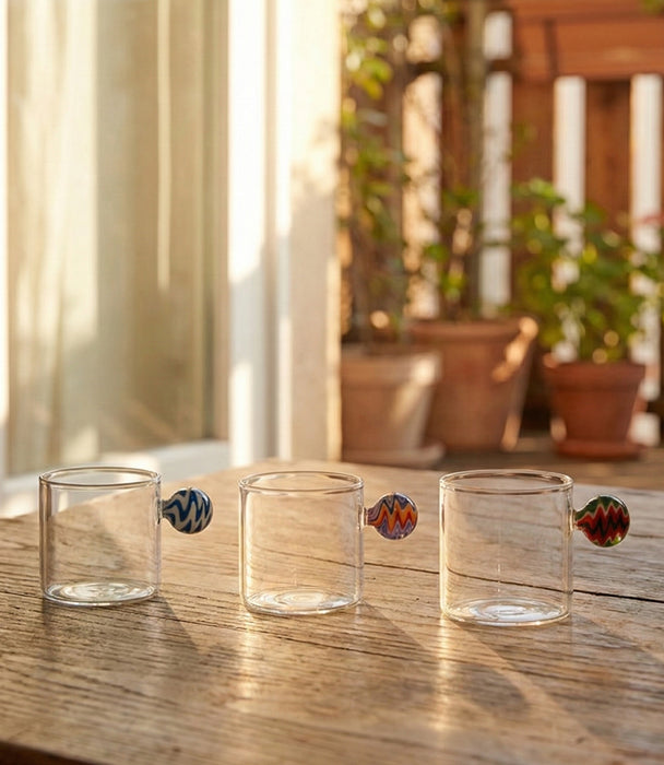 Rainbow Glass Cup With Ball Handle S/6