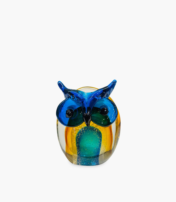 Murano Owl Scenic Sculpture Glass Blue - Roomours