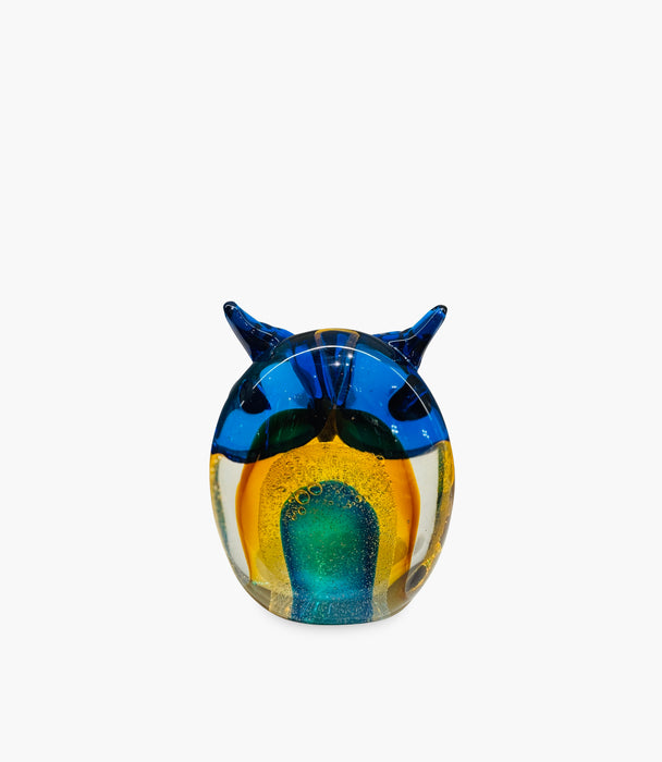 Murano Owl Scenic Sculpture Glass Blue