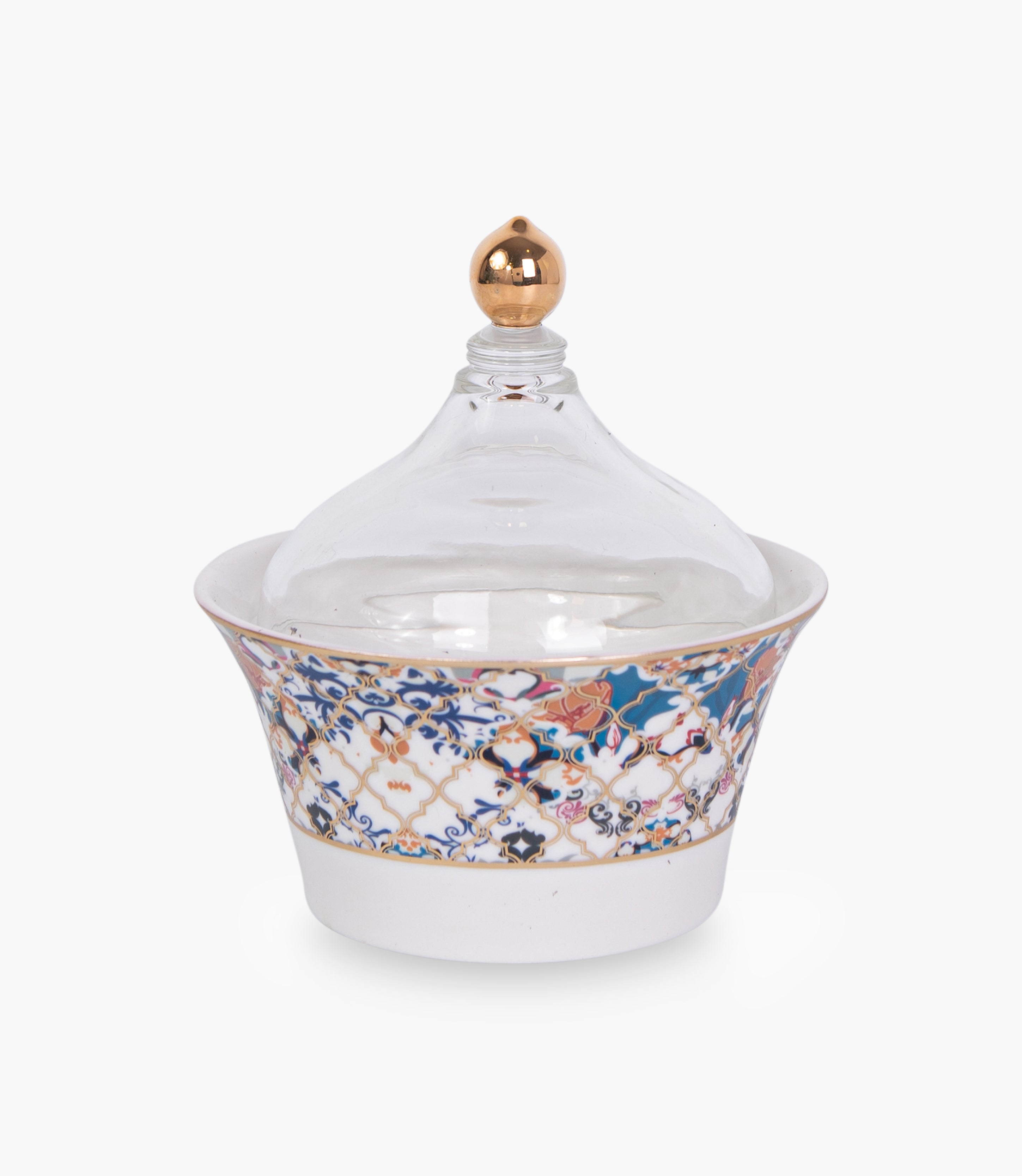 Blue Flower Gold Dates Bowl w/ Lid
