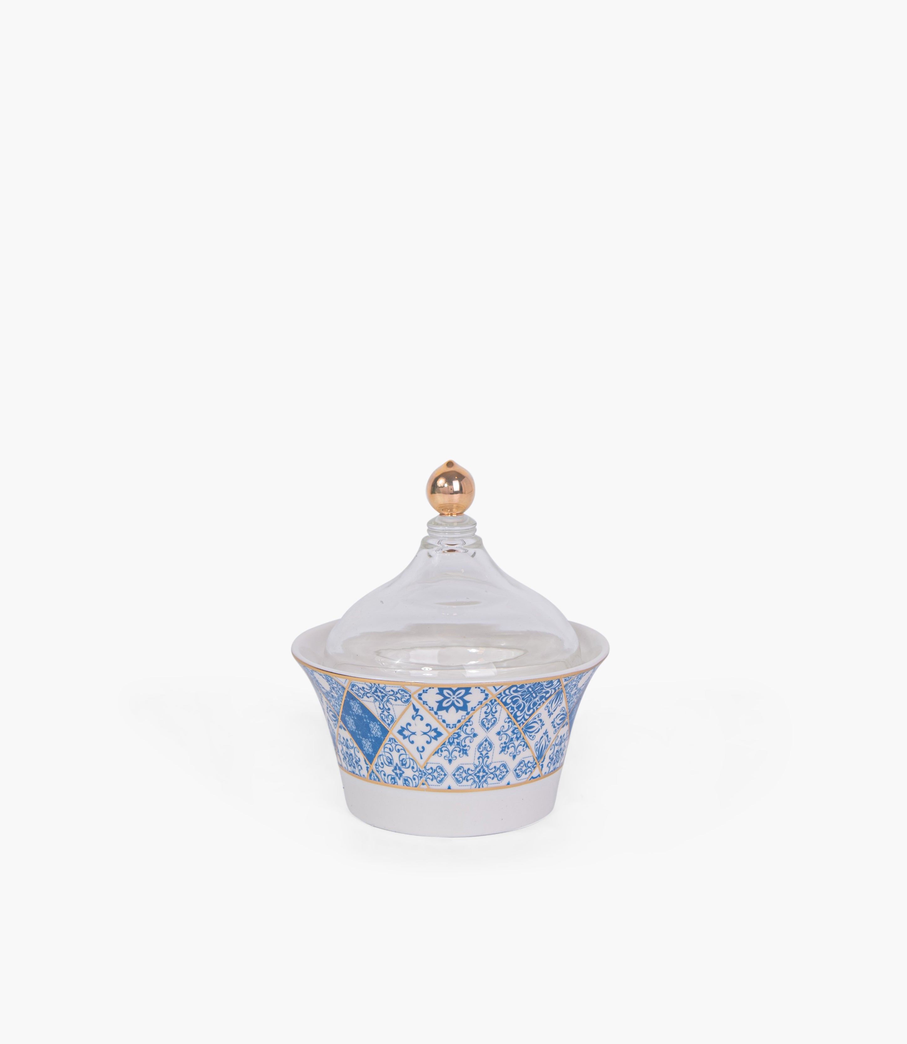 Blue Gold Dates Bowl w/ Lid