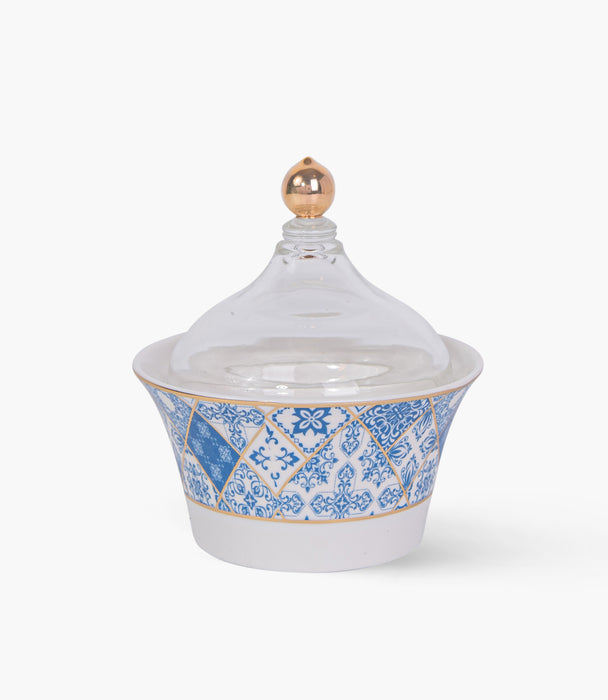 Blue Gold Dates Bowl w/ Lid