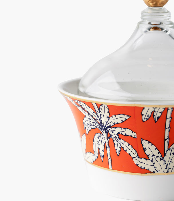 سلطانية تمر أورنج بالم بورسلين برتقالية مع غطاء زجاجي