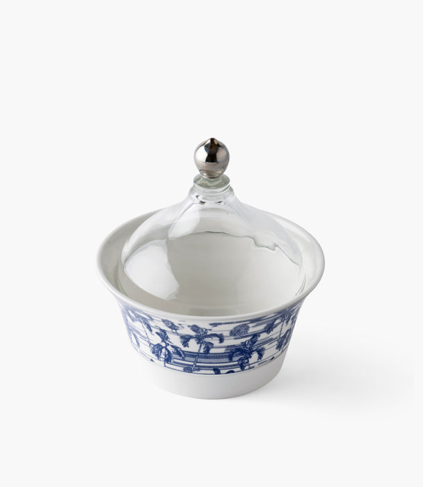 سلطانية تمر فواياج بورسلين بزخرفة نباتية مع غطاء زجاجي