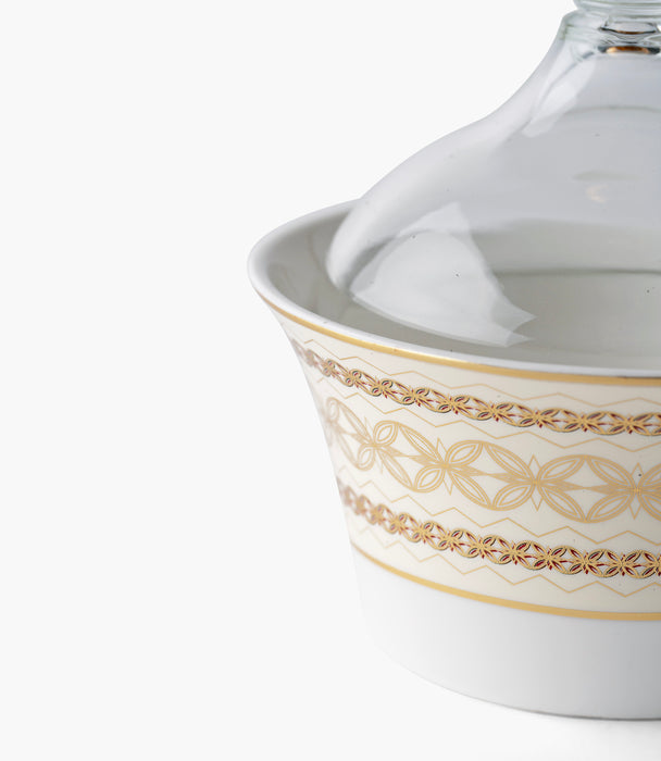 سلطانية تمر مرايا بيرل بورسلين بنقوش هندسية مع غطاء