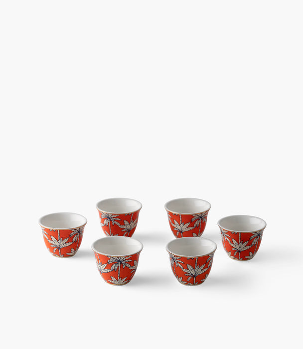 طقم فناجين قهوة عربية أورنج بالم بورسلين برتقالي - عدد 6