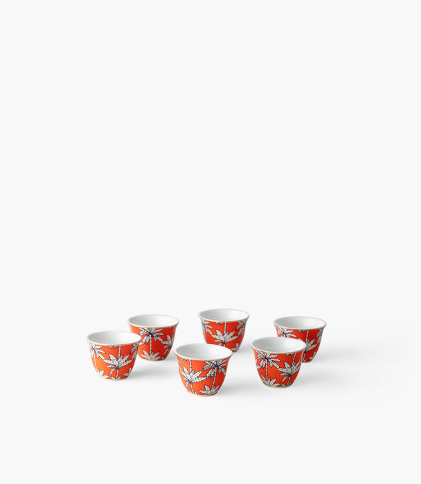 طقم فناجين قهوة عربية أورنج بالم بورسلين برتقالي - عدد 6