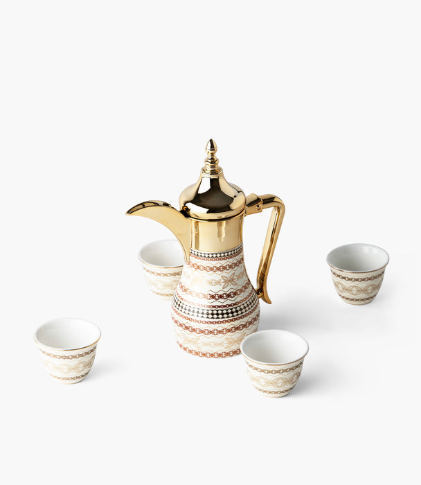 طقم فناجين قهوة عربية مرايا بيرل بورسلين مع نقوش - عدد 6