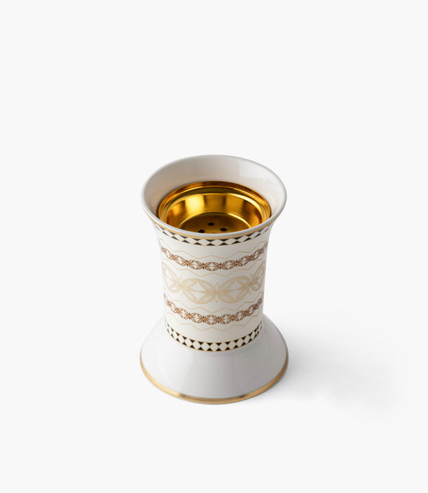 مبخرة مرايا بيرل بورسلين بنقوش هندسية بيج وذهبية