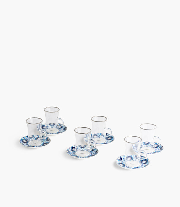 Naqsh Blue Plain Glass Teacup with Silver Line w/ Porcelain