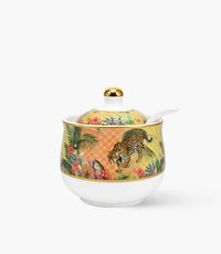 Leopard Covered Porcelain Sugar Bowl w/ Spoon