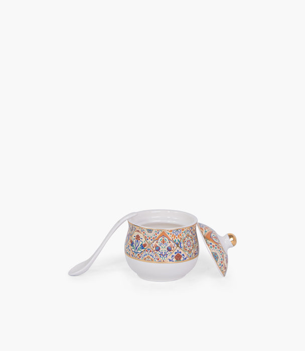 Andalusia Gold Covered Porcelain Sugar Bowl w/ Spoon