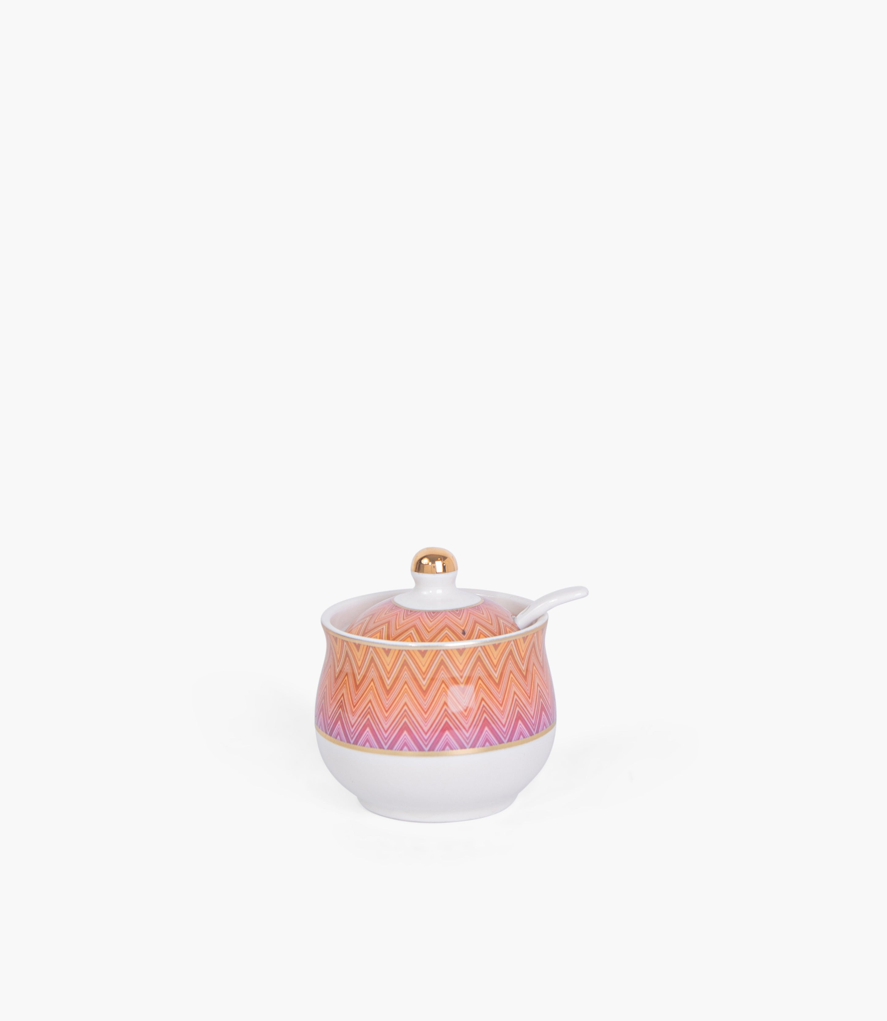 Longuette Light Gold Covered Porcelain Sugar Bowl w/ Spoon